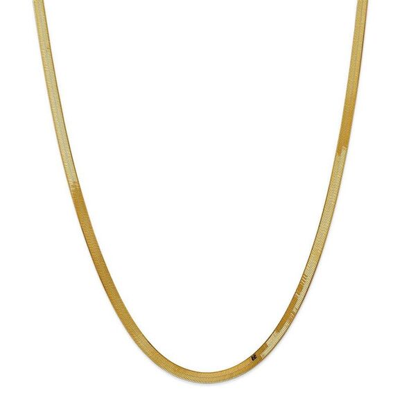 4mm, 14k Yellow Gold, Solid Herringbone Chain Necklace, 24 Inch - Picture 3 of 8